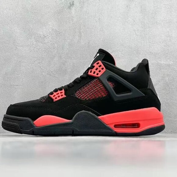 Air Jordan 4 Red Thunder Women Men's Black and Red Sneakers - Picture 4 of 9